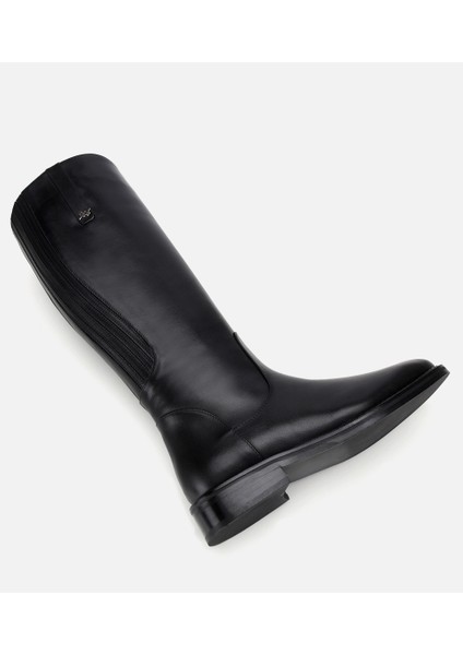 01CIH313330A100 KADIN Deri Siyah Lastik Detaylı Binici Düz Çizme
