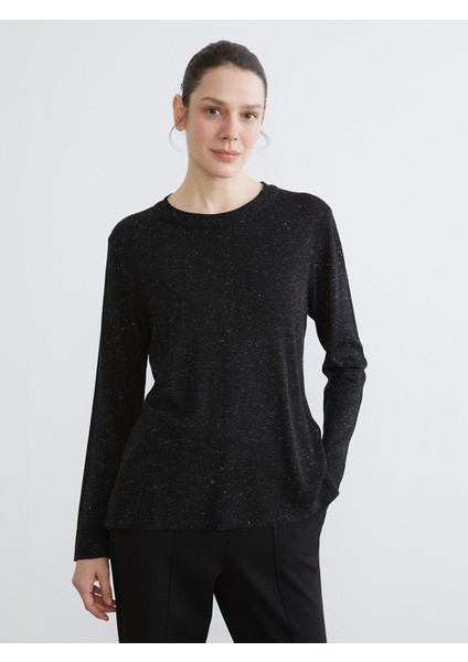 Yeni Sezon Bisiklet Yaka Parlak Görünümlü Kadın Triko Kazak