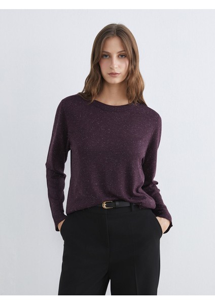 Yeni Sezon Bisiklet Yaka Parlak Görünümlü Kadın Triko Kazak