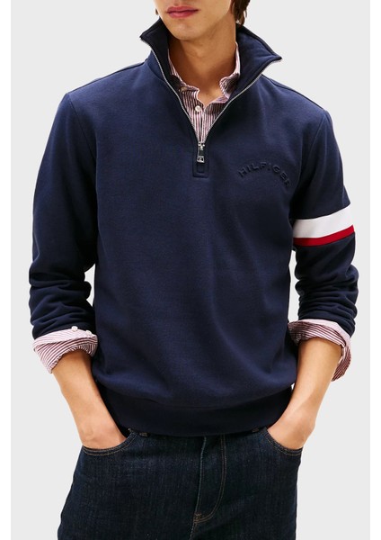 Pamuklu Regular Fit Fermuarlı Dik Yaka Sweat Erkek Sweat MW0MW40480 Dw5