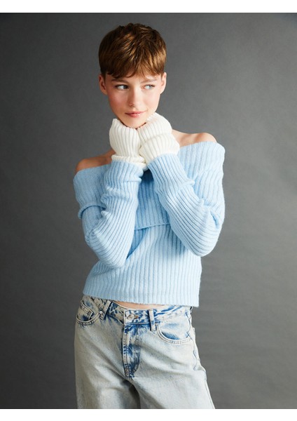 Yeni Sezon Kayık Yaka Düz Uzun Kollu Kadın Triko Kazak