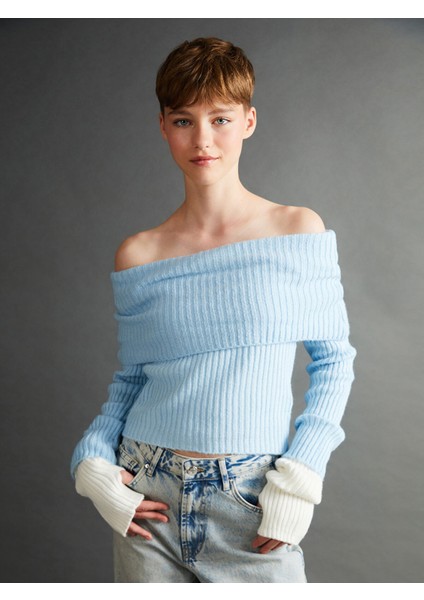 Yeni Sezon Kayık Yaka Düz Uzun Kollu Kadın Triko Kazak fırsatları