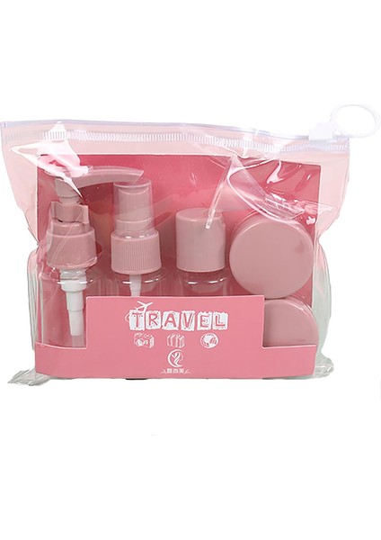 Promosyonca 7 Parça Seyahat Seti, Mor, Sprey ve Pompalı Şişeler, Krem Kapları, Mini Huni, Şeffaf Taşıma Çantalı, Uçak Bagajı Uyumlu, Boş Şişe (Gül Kurusu) fiyatları