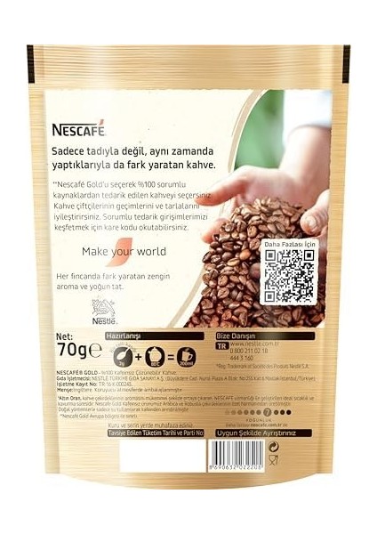 Nescafé Gold 100% Kafeinsiz Çözünebilir Kahve Ekopaket 70 gr