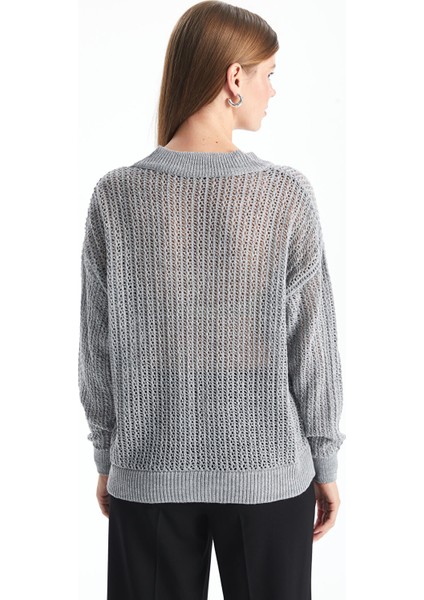 Yeni Sezon V Yaka Ajurlu Uzun Kollu Kadın Triko Kazak fırsatları