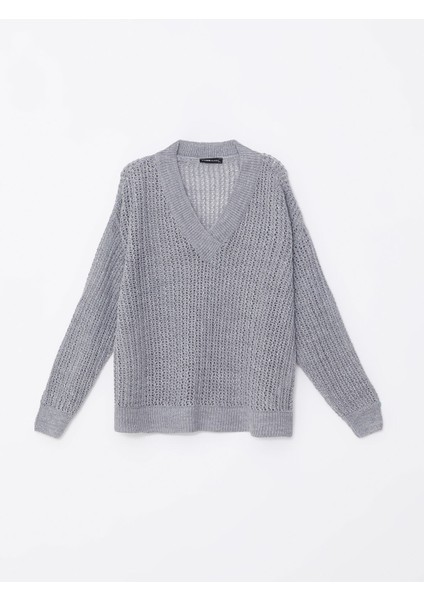 Yeni Sezon V Yaka Ajurlu Uzun Kollu Kadın Triko Kazak indirimleri