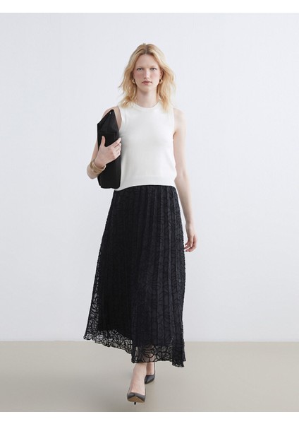 Yeni Sezon Beli Lastikli Desenli Şifon Pileli Etek