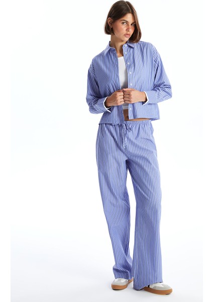 Yeni Sezon Beli Lastikli Rahat Kalıp Çizgili Kadın Pantolon fırsatları