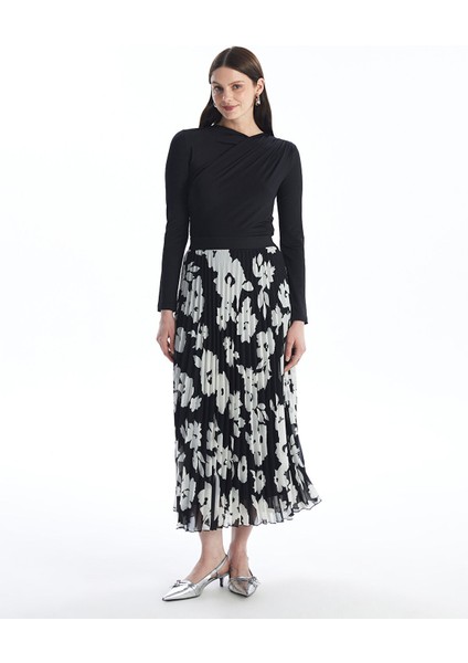 Yeni Sezon Beli Lastikli Desenli Pileli Kadın Etek