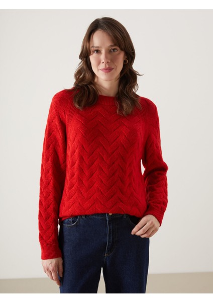 Yeni Sezon Bisiklet Yaka Kendinden Desenli Kadın Triko Kazak