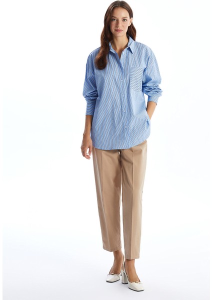 Yeni Sezon Çizgili Oversize Poplin Kadın Gömlek fiyatları