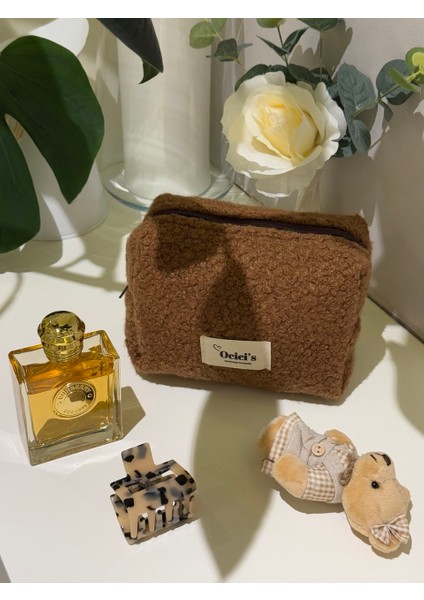 Kahverengi Kürklü Peluş Makyaj Çantası Büyük Boy fiyatları