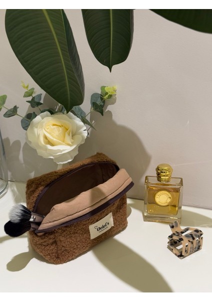 Kahverengi Kürklü Peluş Makyaj Çantası Büyük Boy modelleri