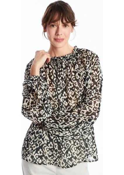 Yeni Sezon Bağlamalı Yaka Desenli Kadın Bluz