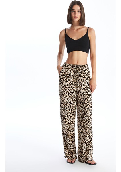 Yeni Sezon Beli Lastikli Leopar Desenli Kadın Pantolon