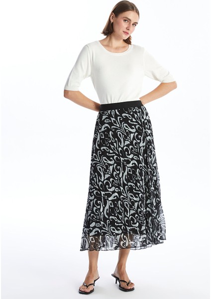 Yeni Sezon Beli Lastikli Desenli Pileli Kadın Etek