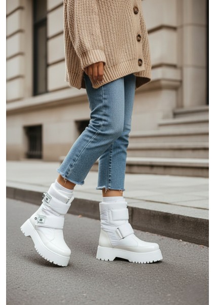 MİAX Paraşüt Kumaş Su Geçirmez Beyaz Kar Botu