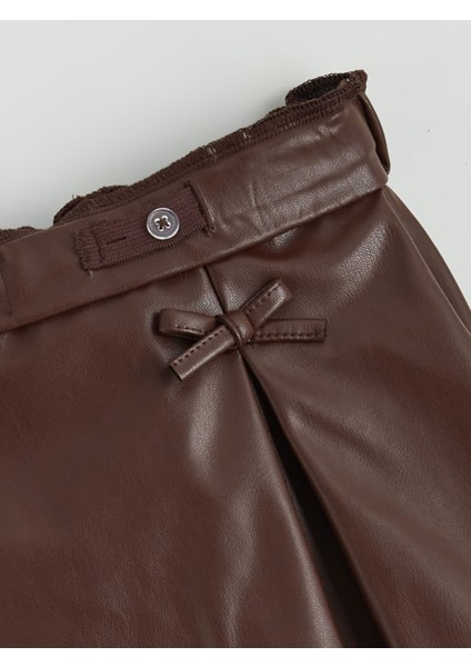 Yeni Sezon Beli Lastikli Deri Görünümlü Pileli Kız Çocuk Etek modelleri