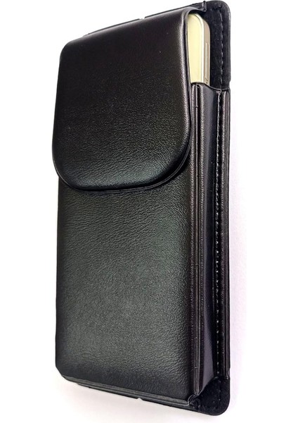 Kemere Takılan Lüks Deri Telefon Kılıfı, Mıknatıslı, 17X8 Cm, Siyah