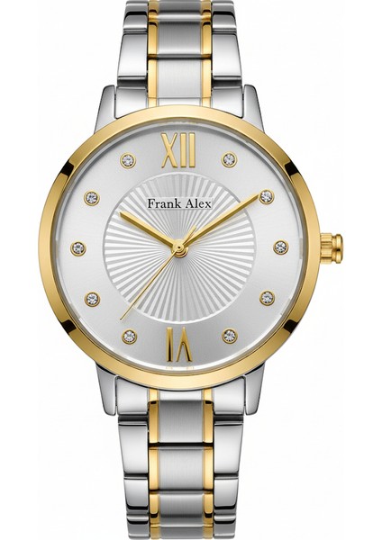 Kadın Kol Saati Altın ve Gümüş Renk, Taşlı Kadran - Şık Metal Kordon, 2 Yıl Garantili