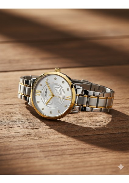 Kadın Kol Saati Altın ve Gümüş Renk, Taşlı Kadran - Şık Metal Kordon, 2 Yıl Garantili fiyatları