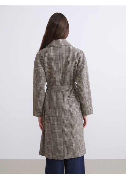 Yeni Sezon Kruvaze Yaka Desenli Kadın Kaşe Kaban indirimleri