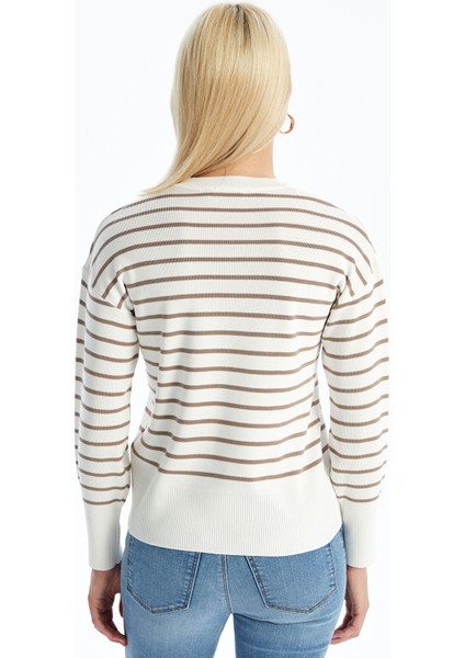 Yeni Sezon Bisiklet Yaka Çizgili Uzun Kollu Kadın Triko Kazak fırsatları
