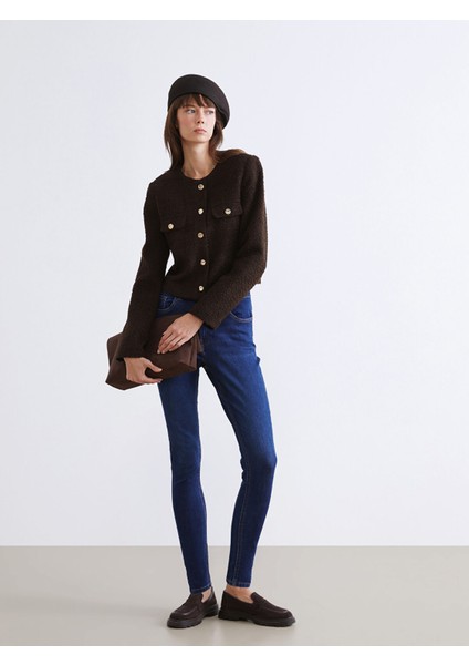 Yeni Sezon Bisiklet Yaka Dokulu Kadın Tüvit Ceket indirimleri