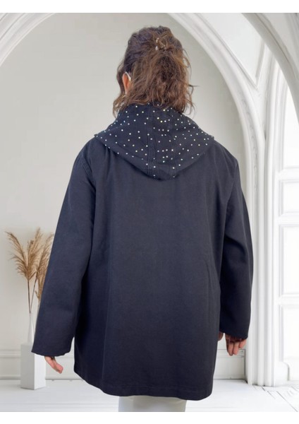 Kapüşonlu Taş Işleme Detaylı Ekstra Battal Büyük Beden Denim Kot Ceket fırsatları