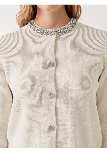 Yeni Sezon Bisiklet Yaka Taşlı Kadın Triko Hırka modelleri