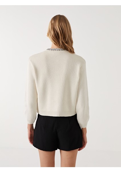 Yeni Sezon Bisiklet Yaka Taşlı Kadın Triko Hırka fırsatları