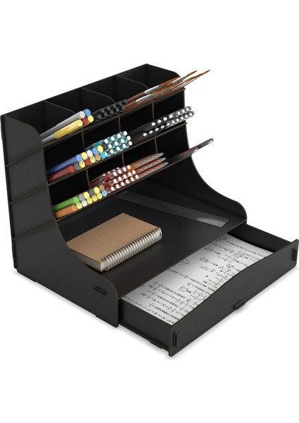 Chamber 12 Gözlü Büyük Boy Masaüstü Düzenleyici, Masaüstü Organizer Çekmeceli A4 Evrak Rafı (Siyah)