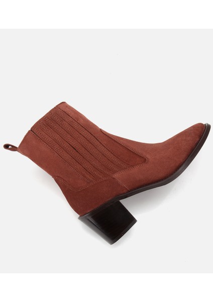 01BOH313130A440 KADIN Süet Deri Taba Sivri Burunlu Lastik Detaylı Topuklu Bot