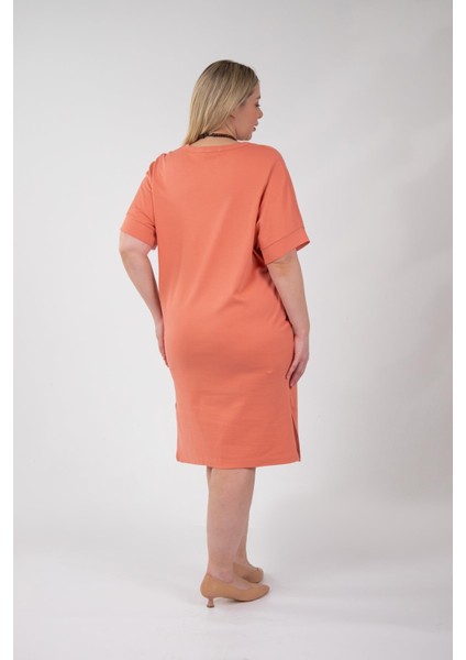 Kadın 210105 Bisiklet Yaka Cepli Elbise Turuncu Siyah fiyatları
