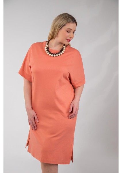 Kadın 210105 Bisiklet Yaka Cepli Elbise Turuncu Siyah fırsatları