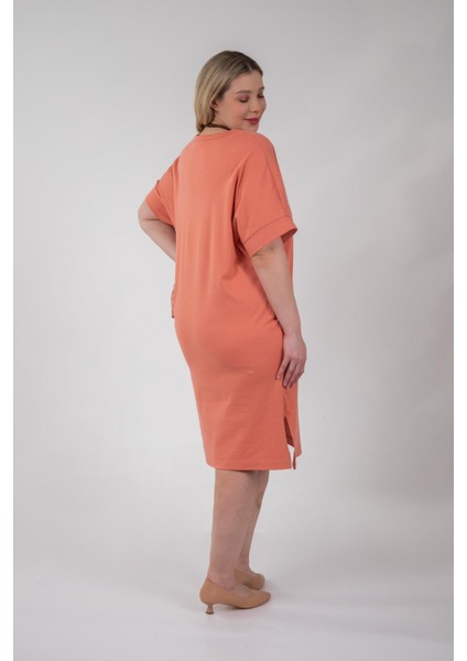 Kadın 210105 Bisiklet Yaka Cepli Elbise Turuncu Siyah indirimleri