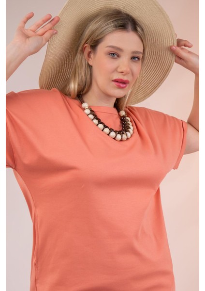 Kadın 210105 Bisiklet Yaka Cepli Elbise Turuncu Siyah