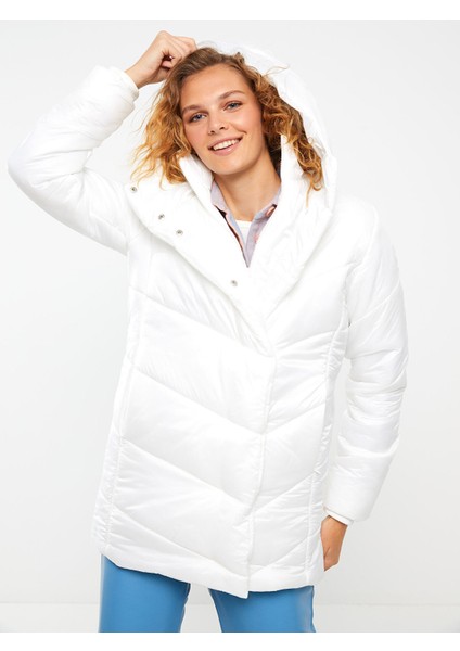 Yeni Sezon Kadın Kapüşonlu Düz Şişme Mont