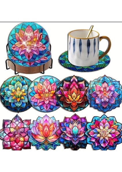 5 D Kendin Yap 8 Li Elmas Mozaik Boyama Bardak Altlığı Seti modelleri