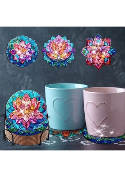 5 D Kendin Yap 8 Li Elmas Mozaik Boyama Bardak Altlığı Seti fırsatları