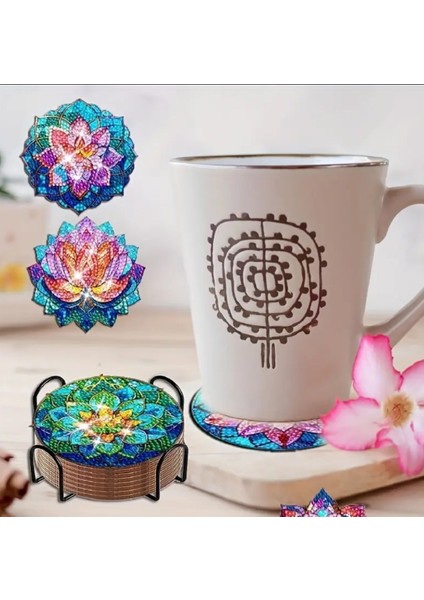 5 D Kendin Yap 8 Li Elmas Mozaik Boyama Bardak Altlığı Seti