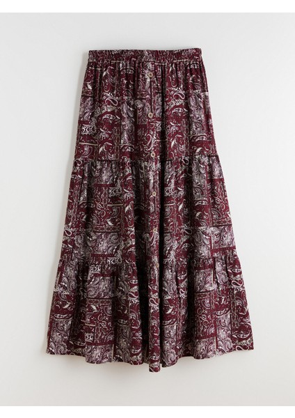 Yeni Sezon Beli Lastikli Desenli Kloş Etek indirimleri