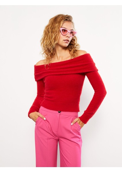 Yeni Sezon Kayık Yaka Düz Uzun Kollu Kadın Triko Kazak
