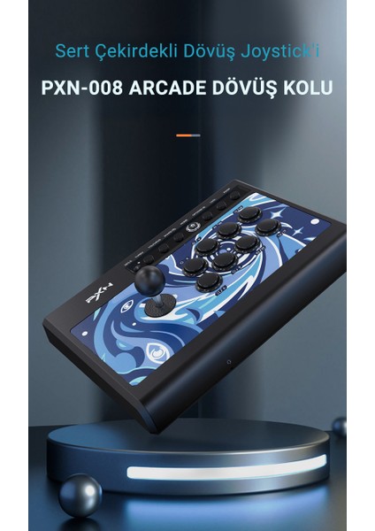008 Arcade Dövüş Kolu | Mavi Switch Mekanik Tuşlar, 50 Milyon Basım, Turbo Fonksiyonu, Klasik Çelik Joystick