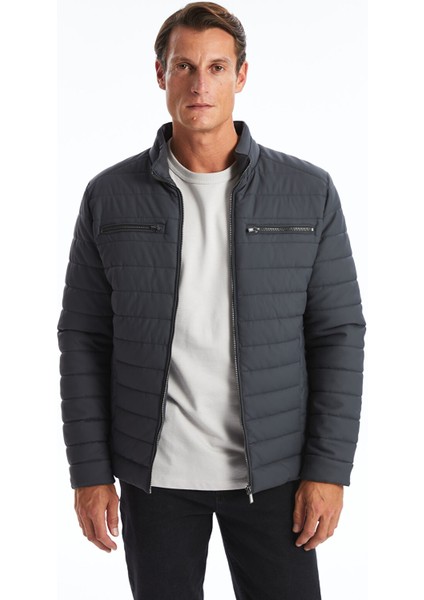 Yeni Sezon Standart Kalıp Dik Yaka Erkek Deri Görünümlü Mont