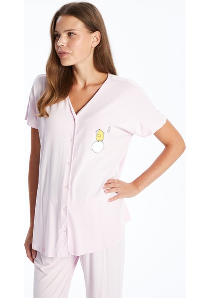 Yeni Sezon V Yaka Baskılı Kısa Kollu Hamile Pijama Takımı fiyatları