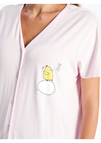 Yeni Sezon V Yaka Baskılı Kısa Kollu Hamile Pijama Takımı modelleri