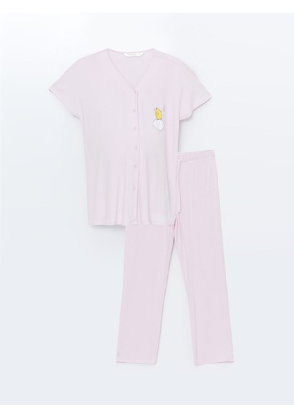 Yeni Sezon V Yaka Baskılı Kısa Kollu Hamile Pijama Takımı indirimleri