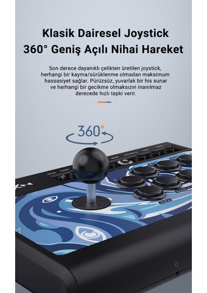 008 Arcade Dövüş Kolu | Mavi Switch Mekanik Tuşlar, 50 Milyon Basım, Turbo Fonksiyonu, Klasik Çelik Joystick