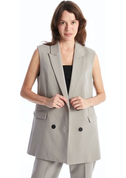 Yeni Sezon Kadın Ceket Yaka Düz Klasik Yelek